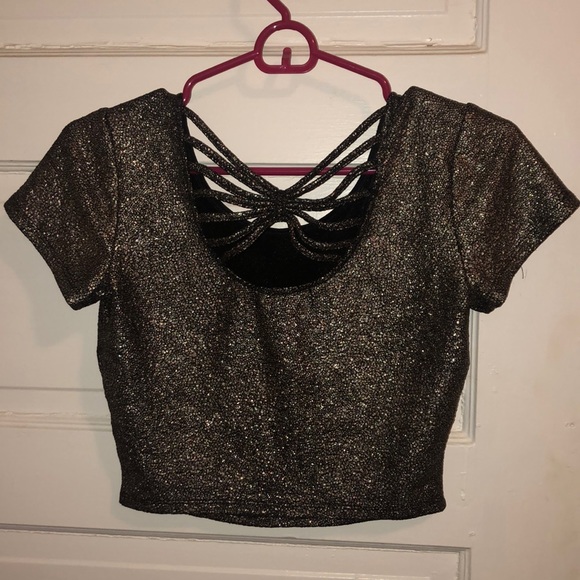 Black and gold sparkly crop top. Forever 21. Small - Picture 3 of 4